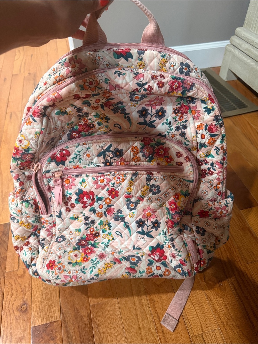 Vera Bradley Quilted Floral Backpack in Cream with Pink Trim - Picture 3 of 4